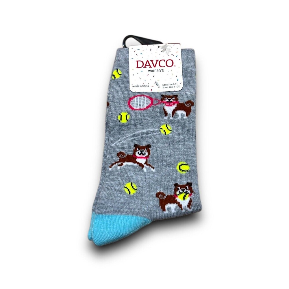 Davco Women's Dog Playing Tennis Crew Socks - One Size
